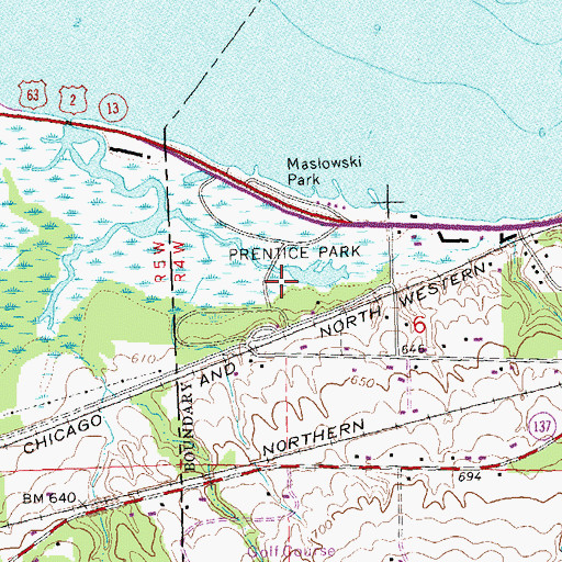 Topographic Map of Prentice Park, WI