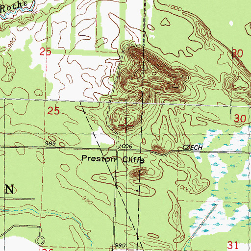Topographic Map of Preston Cliffs, WI