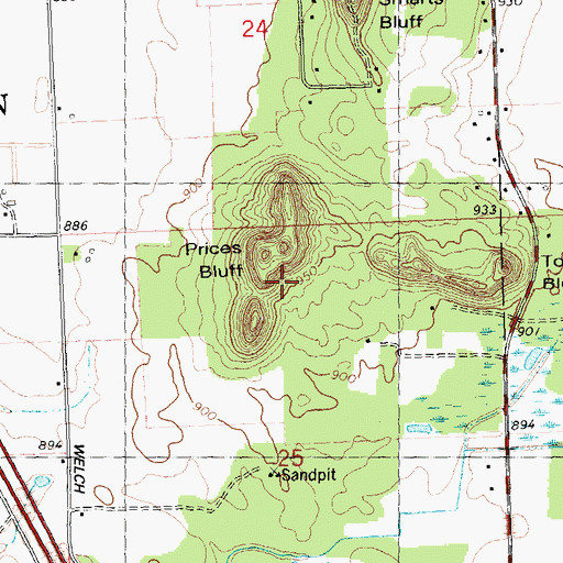 Topographic Map of Prices Bluff, WI