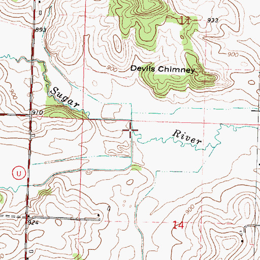 Topographic Map of Primrose Branch, WI