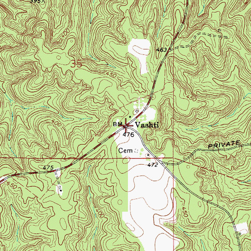 Topographic Map of Vashti, AL