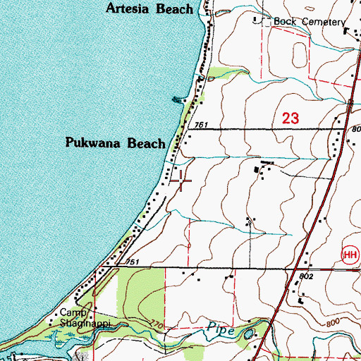 Topographic Map of Pukwana Beach, WI