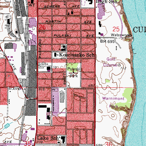 Topographic Map of Pulaski Park, WI