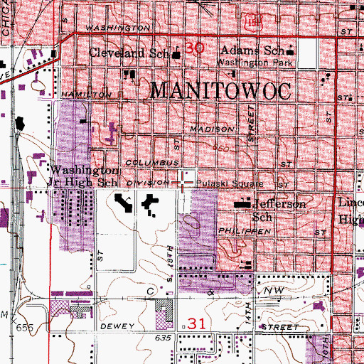 Topographic Map of Pulaski Square, WI
