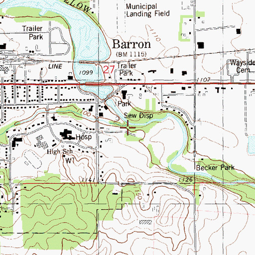 Topographic Map of Quaderer Creek, WI