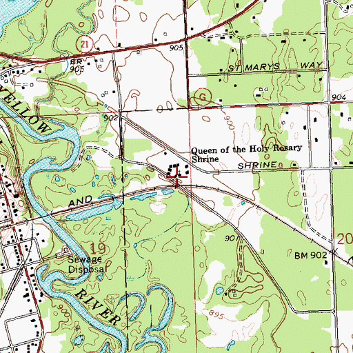 Topographic Map of Queen of the Holy Rosary Shrine, WI