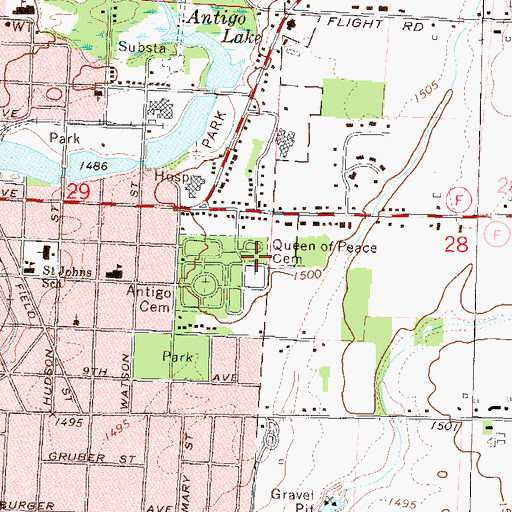 Topographic Map of Queen of Peace Cemetery, WI