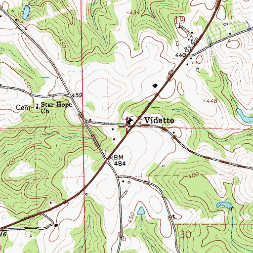 Topographic Map of Vidette, AL