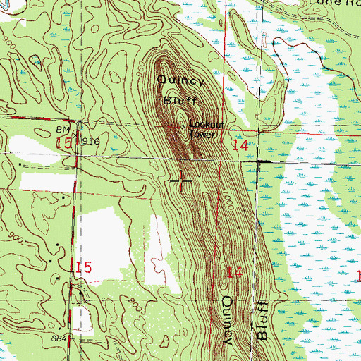 Topographic Map of Quincy Bluff, WI