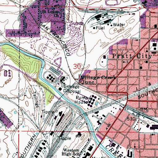 Topographic Map of Village Creek Junction, AL