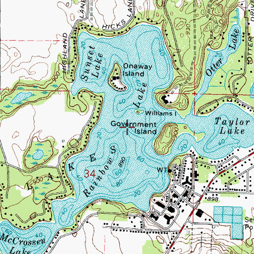 Topographic Map of Rainbow Lake, WI