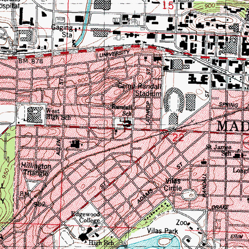 Topographic Map of Randall Elementary School, WI