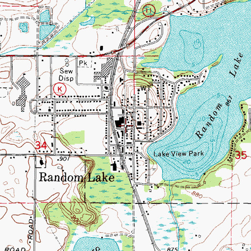 Topographic Map of Random Lake, WI
