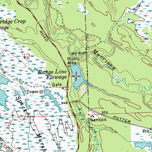 Topographic Map of Range Line Flowage, WI