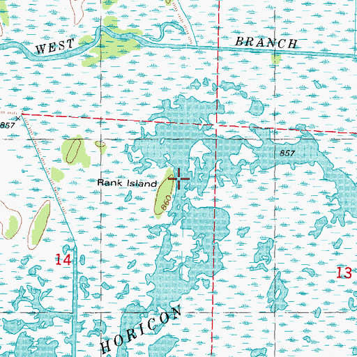 Topographic Map of Rank Island, WI
