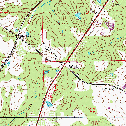 Topographic Map of Wald, AL