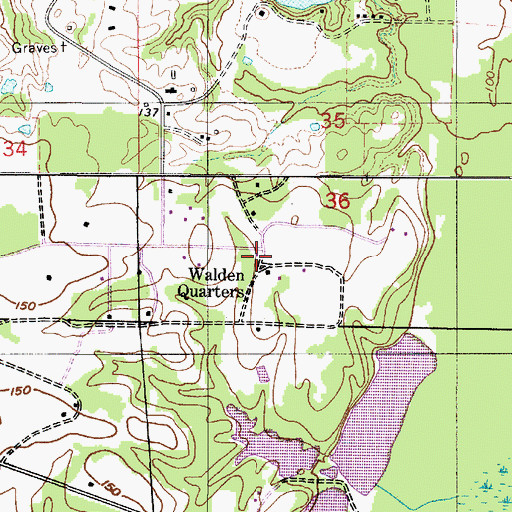 Topographic Map of Walden Quarters, AL