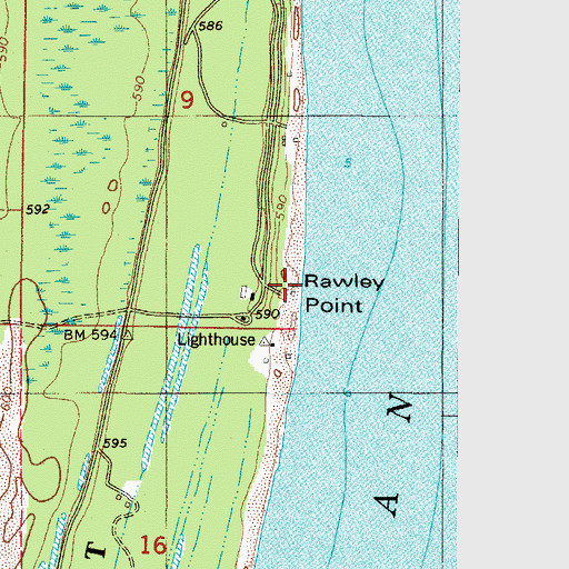 Topographic Map of Rawley Point, WI