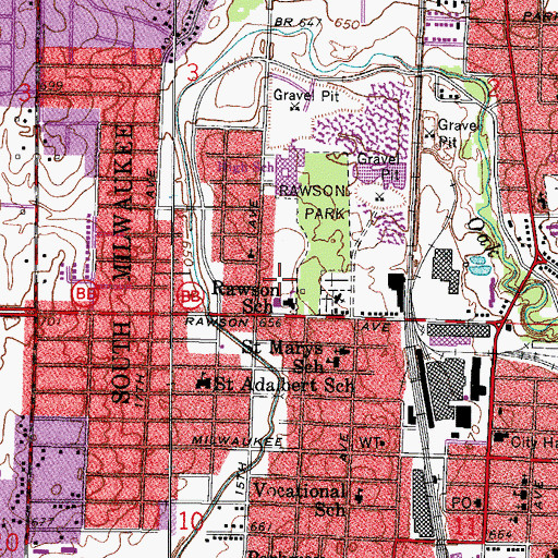 Topographic Map of Rawson Elementary School, WI