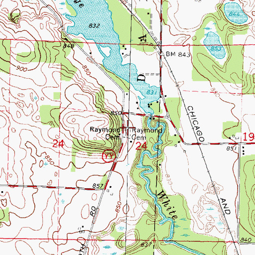 Topographic Map of Raymond Cemetery, WI