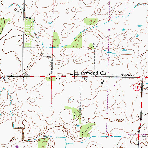 Topographic Map of Raymond Baptist Church, WI
