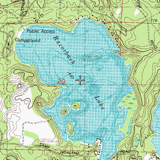 Topographic Map of Razorback Lake, WI