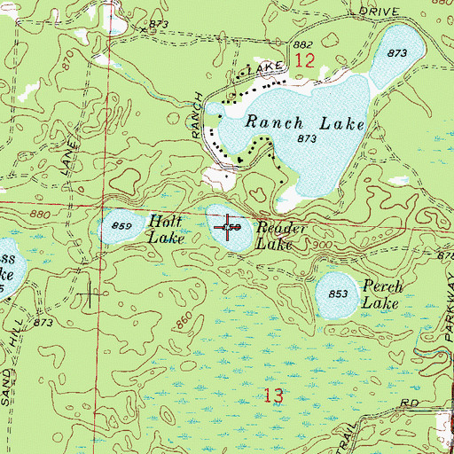 Topographic Map of Reader Lake, WI