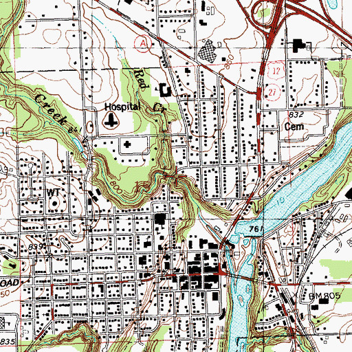 Topographic Map of Red Creek, WI