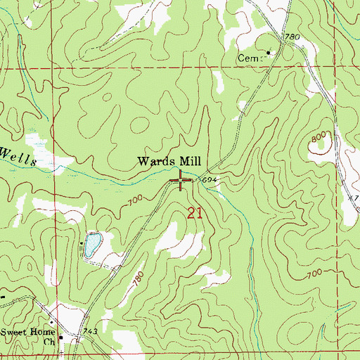 Topographic Map of Wards Mill, AL