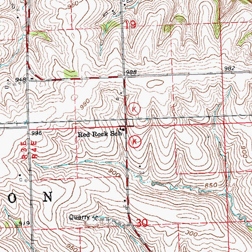 Topographic Map of Red Rock School, WI