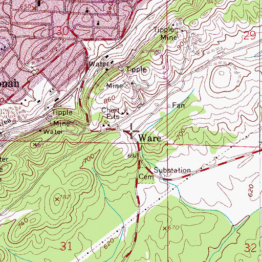 Topographic Map of Ware, AL