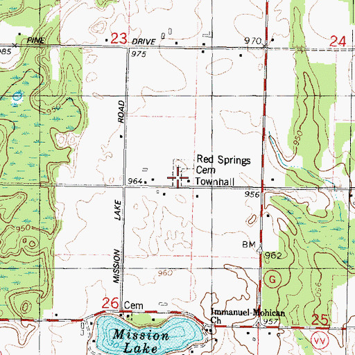 Topographic Map of Red Springs Cemetery, WI