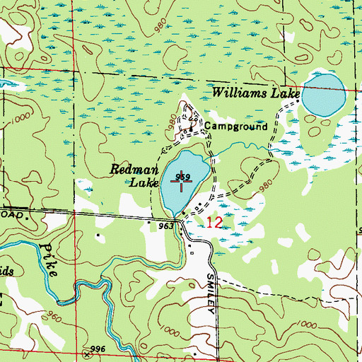 Topographic Map of Redman Lake, WI