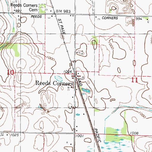 Topographic Map of Reeds Corners, WI