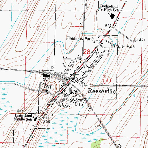Topographic Map of Reeseville, WI