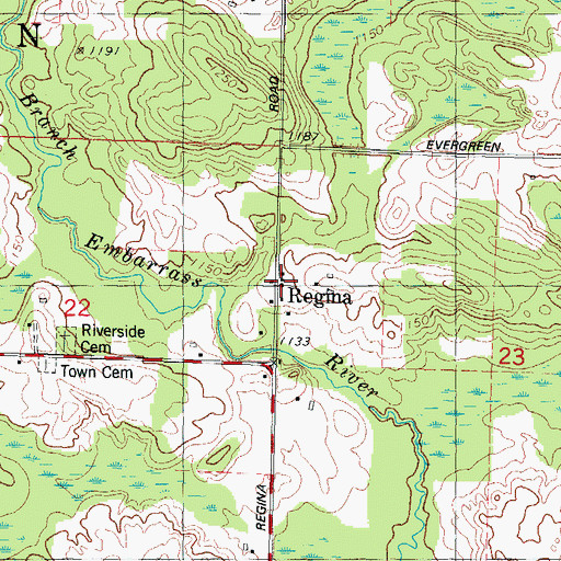 Topographic Map of Regina, WI