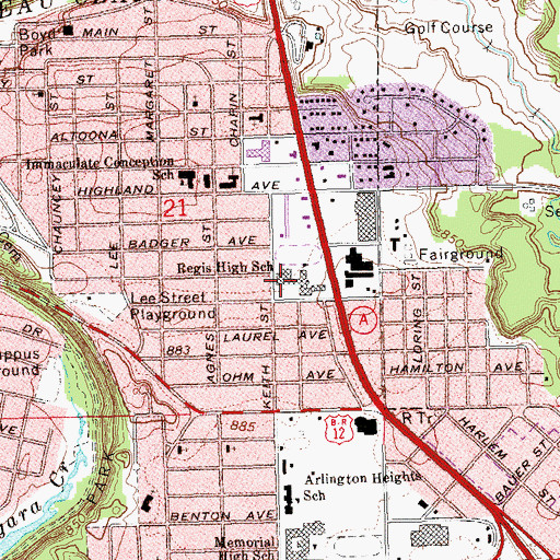 Topographic Map of Regis Catholic High School, WI