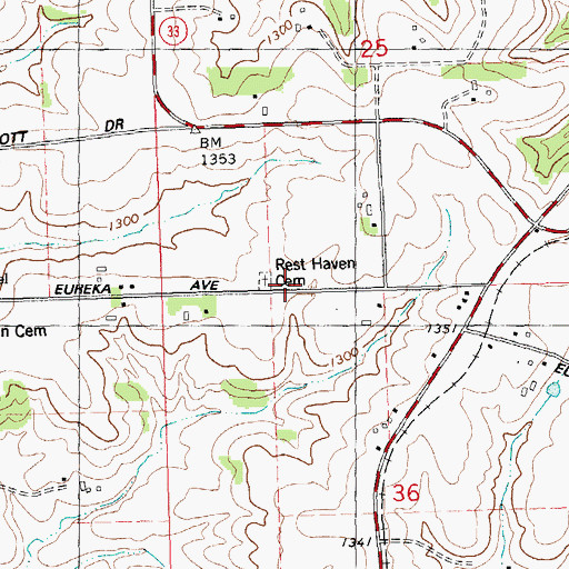 Topographic Map of Rest Haven Cemetery, WI