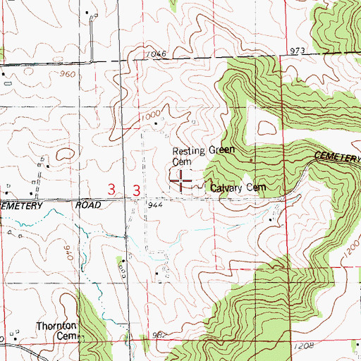 Topographic Map of Resting Green Cemetery, WI