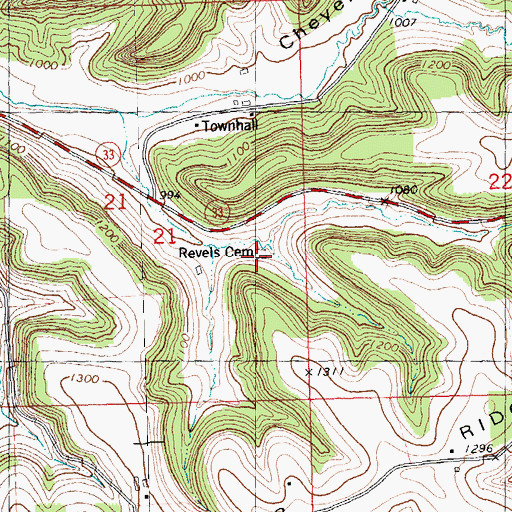 Topographic Map of Revels Cemetery, WI