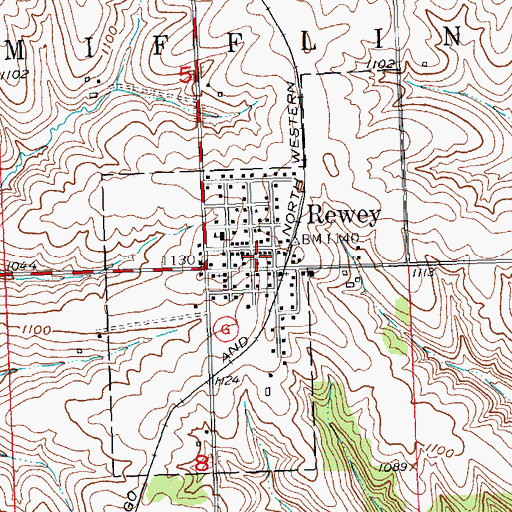 Topographic Map of Rewey, WI