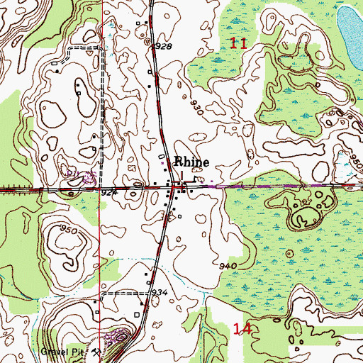 Topographic Map of Rhine, WI