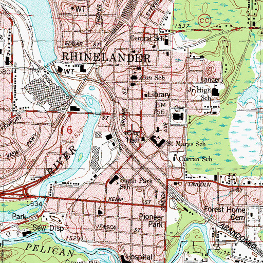 Topographic Map of Rhinelander, WI