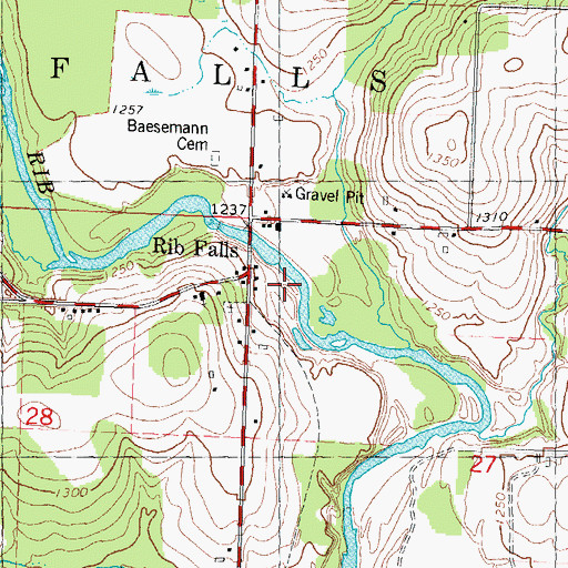 Topographic Map of Rib Falls, WI
