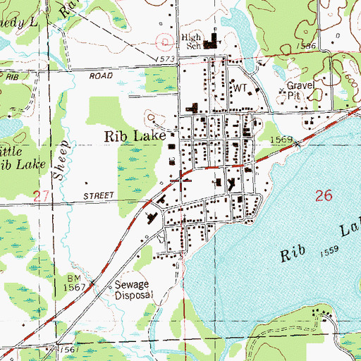 Topographic Map of Rib Lake, WI