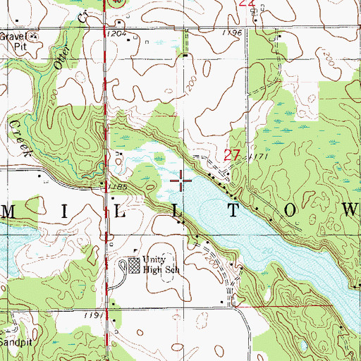 Topographic Map of Rice Creek, WI