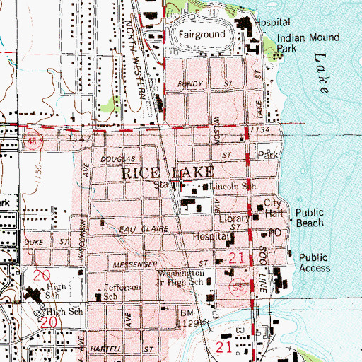 Topographic Map of Rice Lake, WI