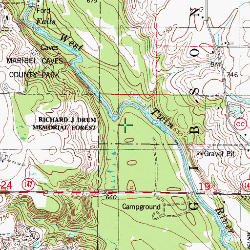 Topographic Map of Richard J Drum Memorial Forest, WI