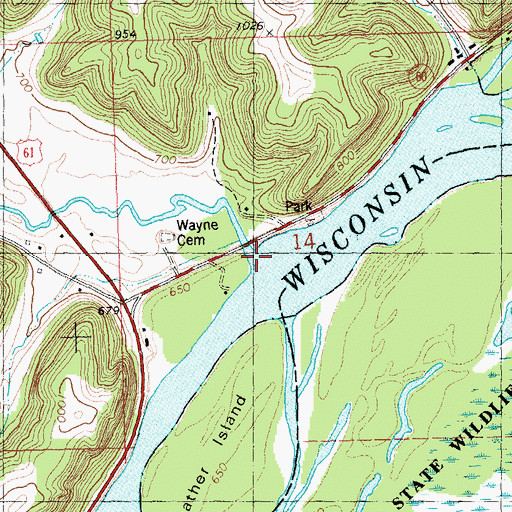 Topographic Map of Richland Creek, WI