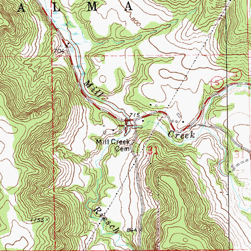 Topographic Map of Riesch Creek, WI